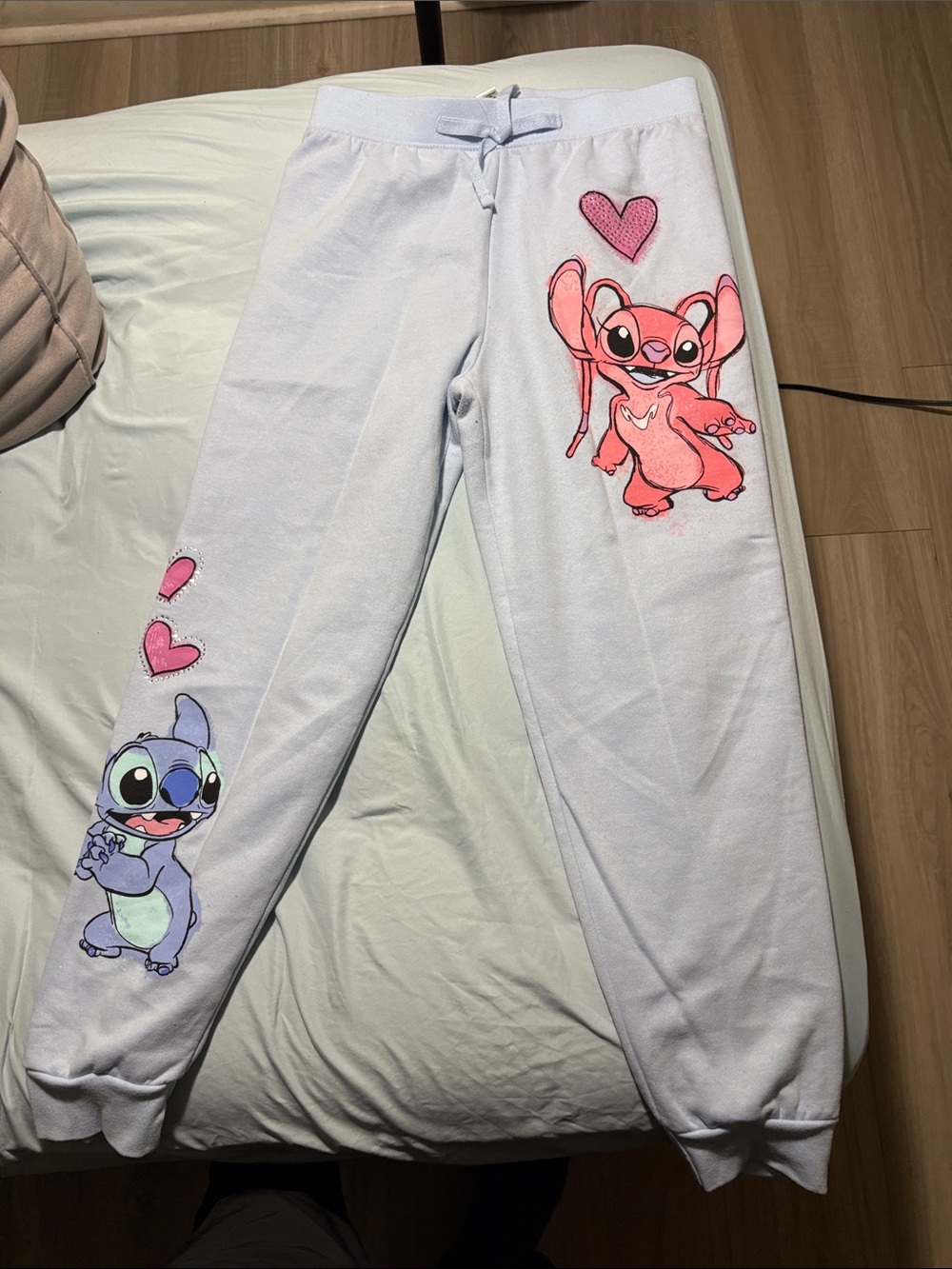 Disney Light Blue Stitch & Angel Heart Jogger Pants